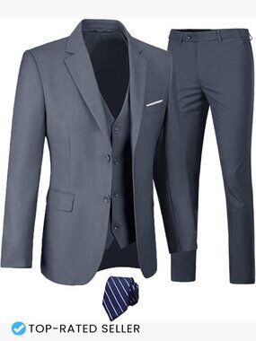 Slim Fit Three Piece Suit Set Blazer Vest Pants Wedding Business Formal Tuxedo
